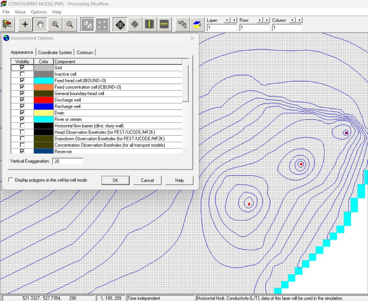 The numeric groundwater model developed using Processing Modflow